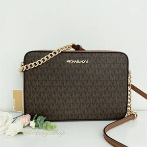 Michael Kors purse Jet Set Travel Item Crossbody bag brownn signature